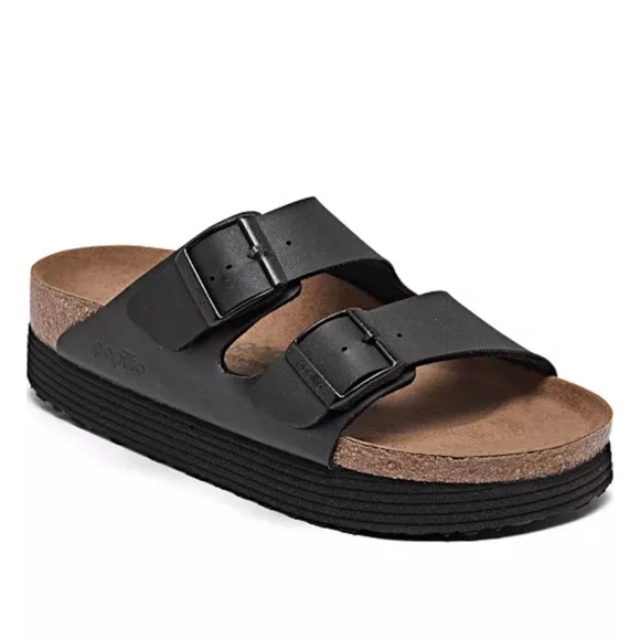 Birkenstock PAPILLlO Platform Black Double Strap Sandals Size 38 7/8 - Picture 2 of 5